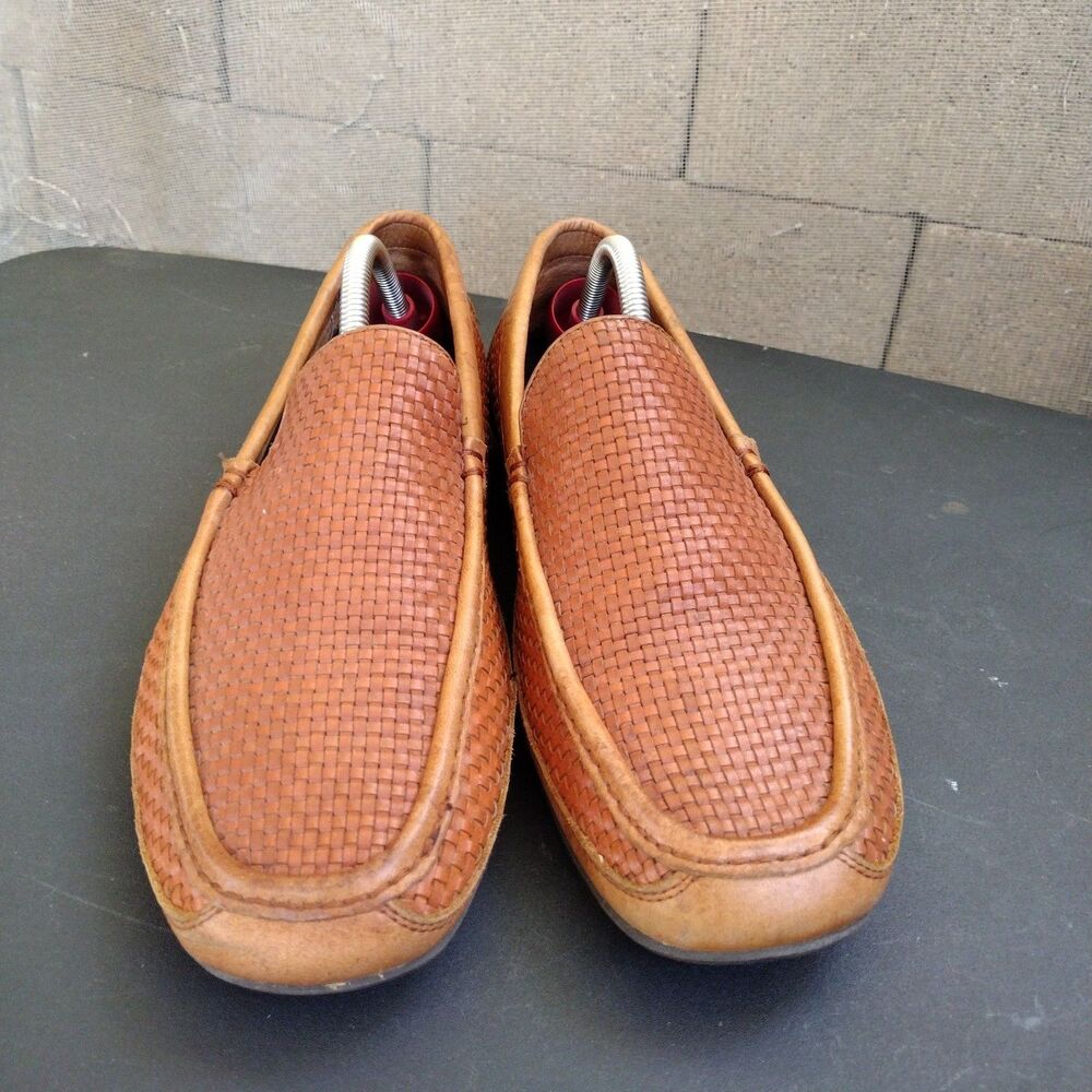 Tommy Bahama Naples Driver All Over Woven Men's Brown Leather Loafers Sz 9.5 D